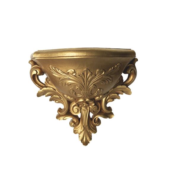 Vintage 70s Homco Gold Floral Wall Pocket Hollywood Regency Style - Picture 6 of 8